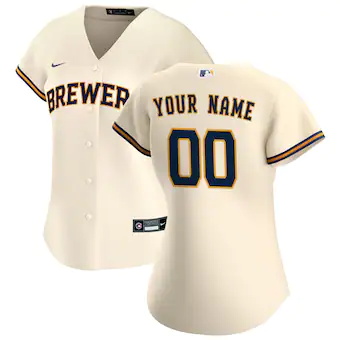 womens nike cream milwaukee brewers home replica custom jer